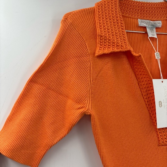 Caroline Constas Orange Ribbed Crochet Collar Midi Bodycon Dress Size Medium - Picture 5 of 8
